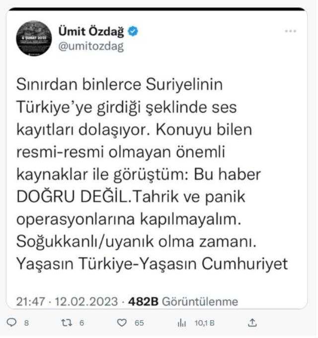 Deprem nedeniyle yüzbinlerce sığınmacının Türkiye'ye geleceği iddiası yanlış