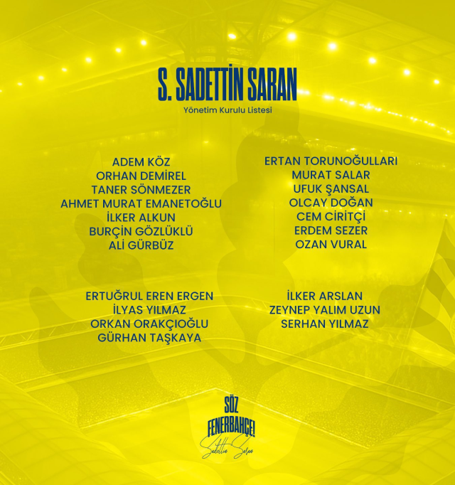 Fenerbahçe Başkanlık Yarışında Ali Koç ve Sadettin Saran'ın Yönetim Kurulu Listeleri Yayımlandı