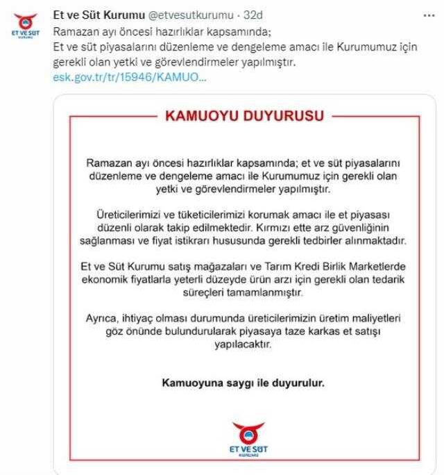 Son Dakika! Et-Süt Kurumu'na et ve süt ürünlerinde piyasayı düzenleme ve dengeleme amacıyla yetki verildi