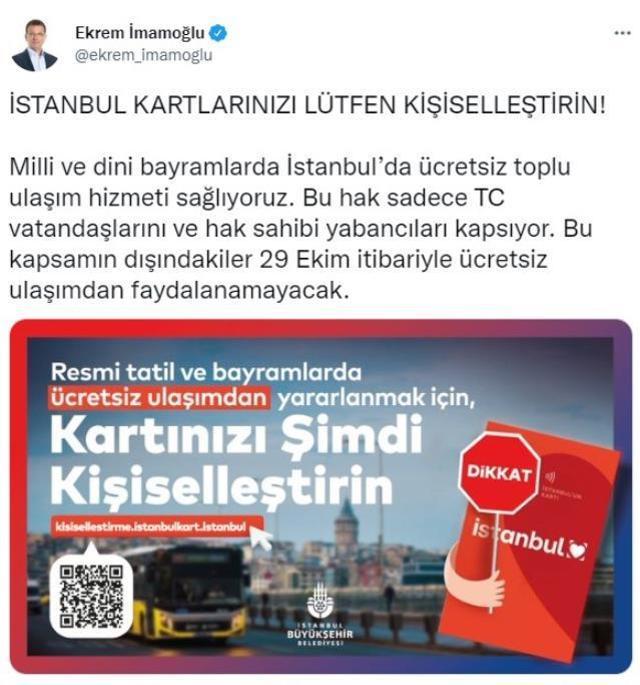 İmamoğlu'ndan İstanbulkart sahiplerine uyarı: Bunu yapmayan ücretsiz ulaşımdan faydalanamayacak