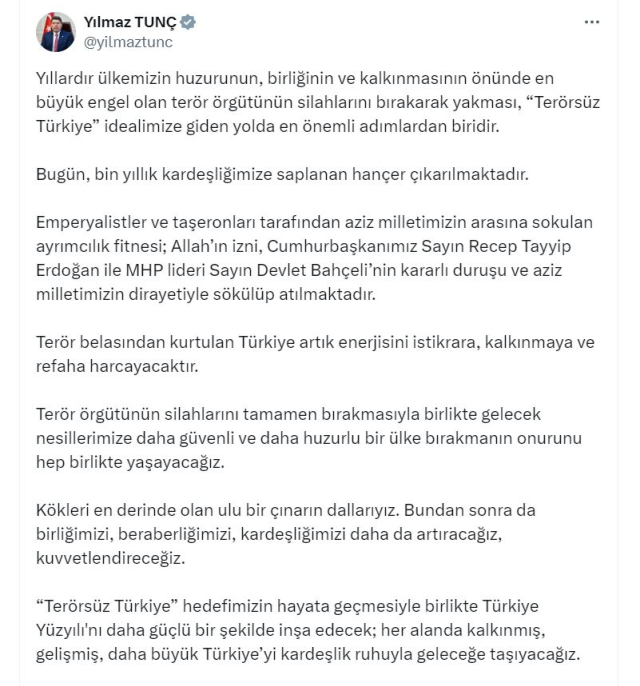 Bakan Tunç: Türkiye artık enerjisini istikrara, kalkınmaya ve refaha harcayacak