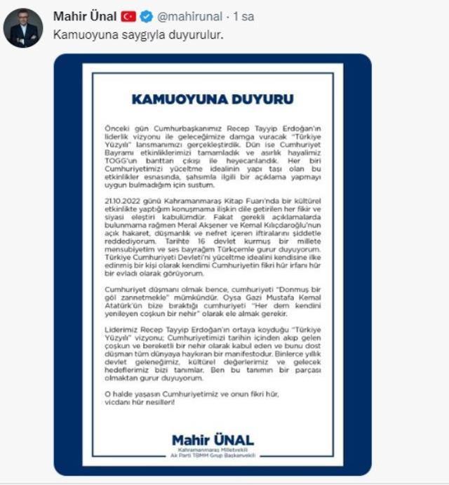 AK Parti Grup Başkanvekili Ünal'dan Akşener ve Kılıçdaroğlu'na tepki Açıklaması