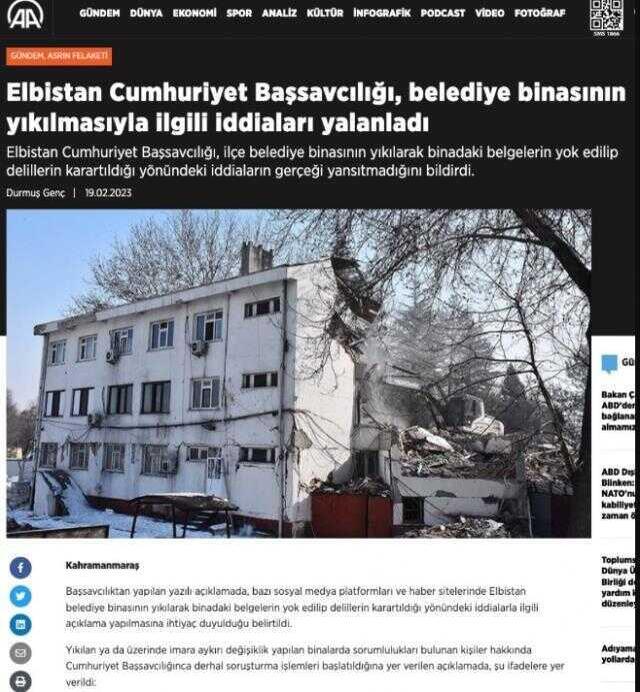 Depremden sonra yıkım kararı verilen Elbistan Belediyesi enkazında 'resmi evrak kaldı' iddiası gerçeği yansıtmıyor