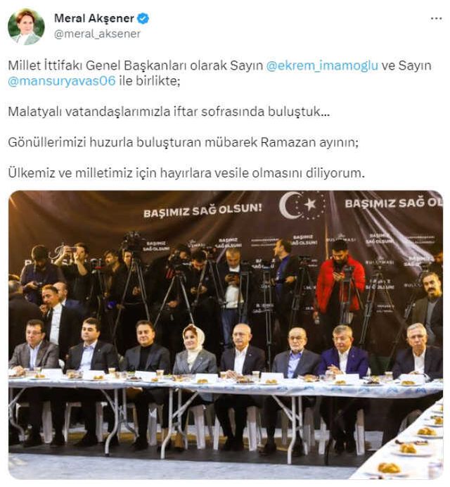 Akşener'in paylaşımı tartışma yarattı! Bütün liderler karede, ama sadece İmamoğlu ve Yavaş'ı etiketledi