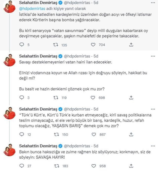 Selahattin Demirtaş'tan Taksim'deki bombalı saldırı üzerinden Pençe Kılıç harekatına ilişkin çok konuşulacak sözler