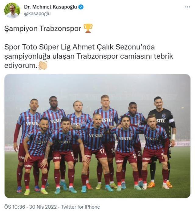 Cumhurbaşkanı Erdoğan, 38 yıl sonra şampiyonluğa ulaşan Trabzonspor'u tebrik etti