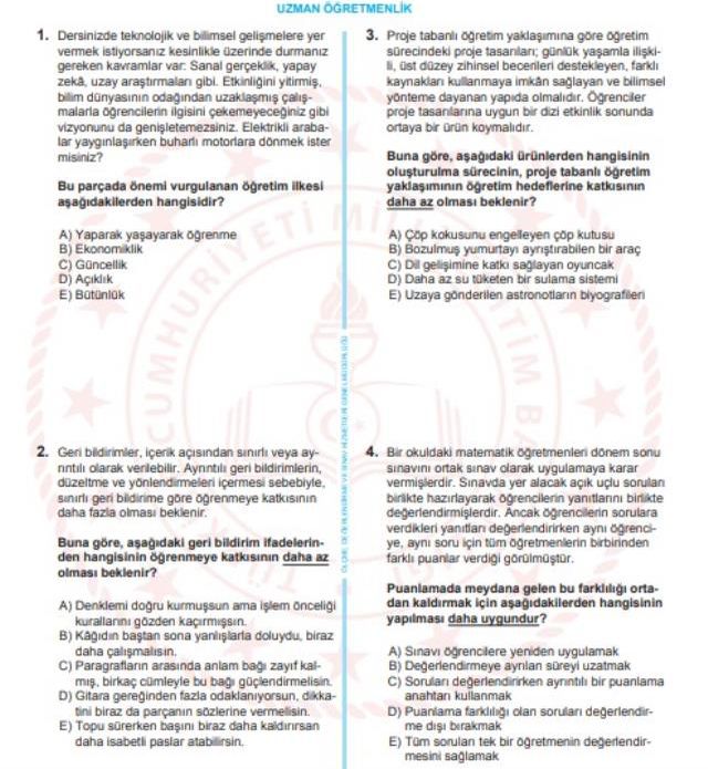 Uzman öğretmenlik örnek soruları 2! MEB uzman öğretmenlik örnek sorular, uzmanlık sınavı soru örnekleri neler?