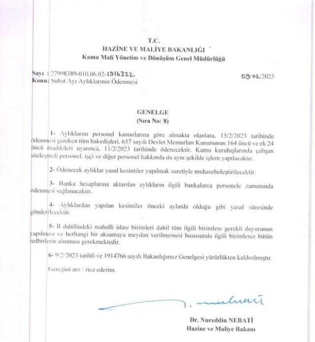 Tüm Türkiye'de memur maaşları 11 Şubat'ta ödenecek