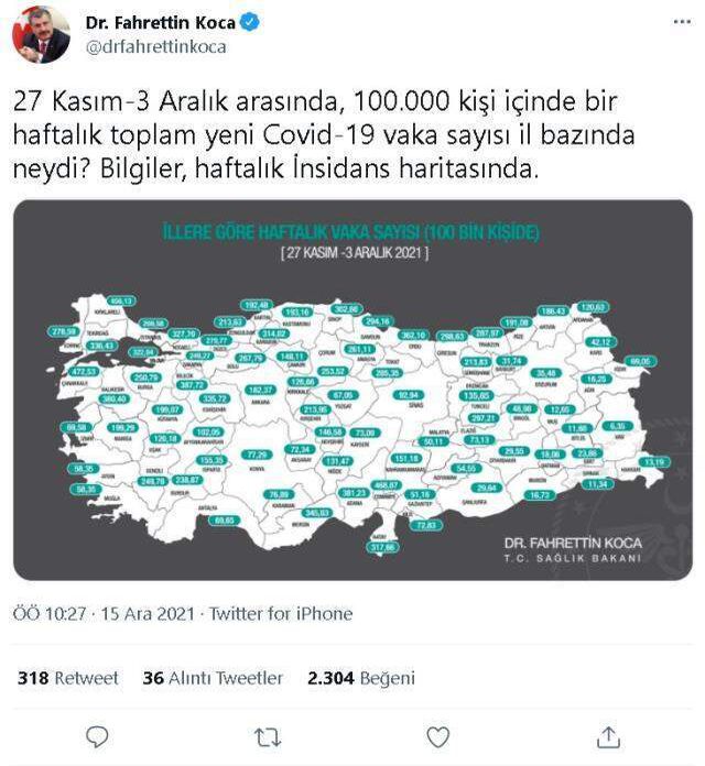İl il koronavirüs vaka sayıları kaçtır? 27 Kasım-3 Aralık İl il güncel koronavirüs risk haritası ve haftalık vaka sayıları açıklandı mı?
