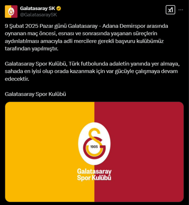 Galatasaray, Adana Demirspor Maçıyla İlgili Resmi Açıklama Yaptı
