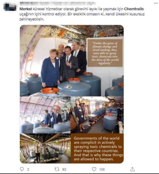Angela Merkel'in 2014 yılında çekilen fotoğrafının chemtrails komplo teorisinin kanıtı olduğu iddiası