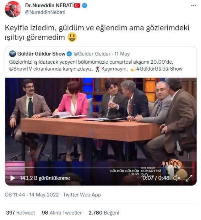 Bakan Nebati'den Güldür Güldür'de yayınlanan skecine ilk yorum: Keyifle izledim