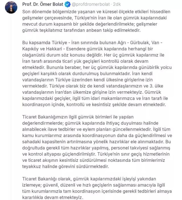 Türkiye-İran sınır kapılarında günübirlik yolcu geçişleri durduruldu