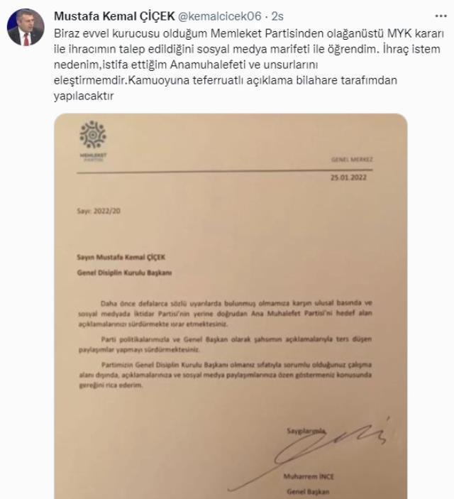 Memleket Partisinde Disiplin Kurulu üyesi iki isme kesin ihraç istemi