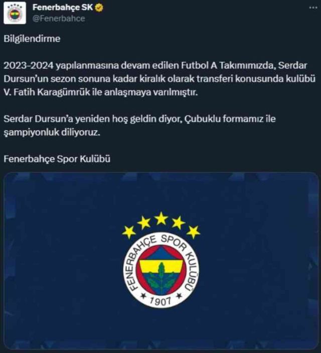 Serdar Dursun Fenerbahçe'ye geri mi döndü? Serdar Dursun kiralandı mı, bonservisi alındı mı?