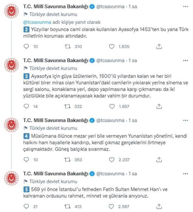MSB'den Ayasofya paylaşımı! Gerçekleri Yunanistan'ın yüzüne vurdular