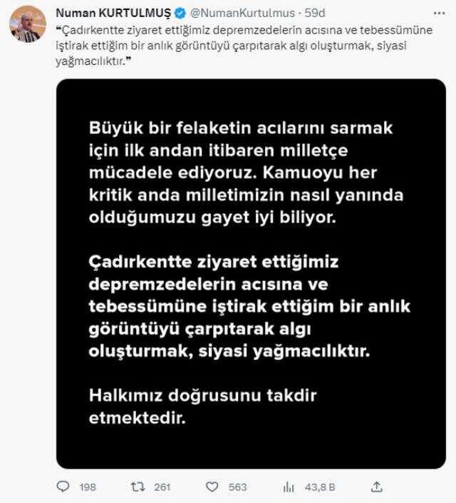 Numan Kurtulmuş'tan depremde bölgesinde çekilen fotoğrafla ilgili açıklama: Bu siyasi yağmacılıktır