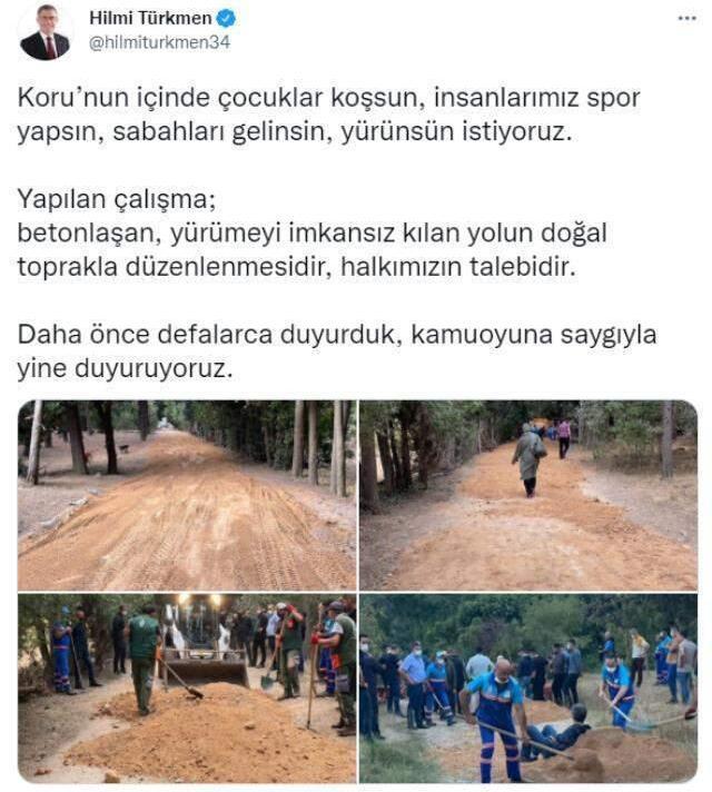 Üsküdar Belediye Başkanı Türkmen'den Validebağ Korusu'yla ilgili açıklama: Çalışma yolun doğal toprakla düzenlenmesidir