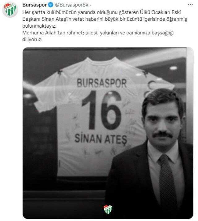 MHP sessizliğini korurken Sinan Ateş için taziye mesajı Türkiye'nin köklü kulübünden geldi