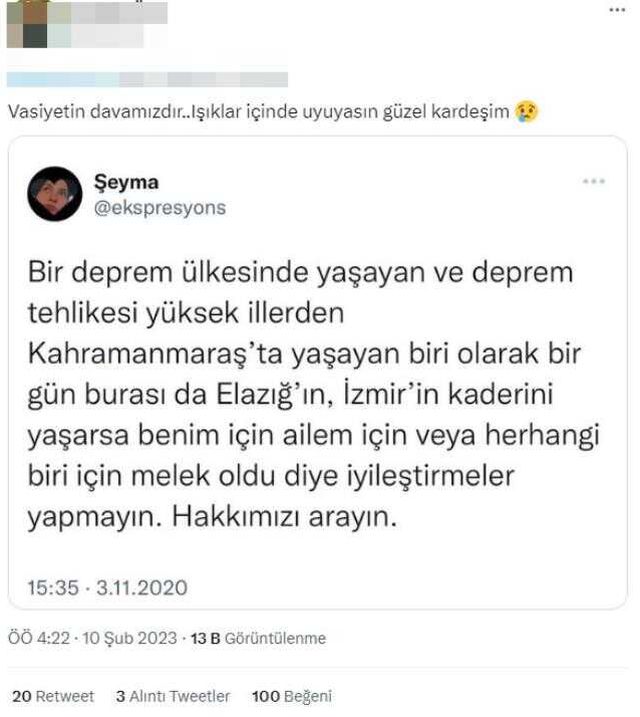 Deprem'de hayatını kaybeden genç kızın 3 yıl önceki paylaşımı sosyal medyayı sarstı: Melek demeyin, hakkımızı arayın