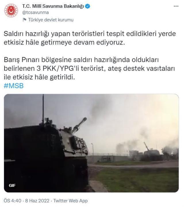 Barış Pınarı bölgesinde 3 PKK/YPG'li terörist etkisiz hale getirildi