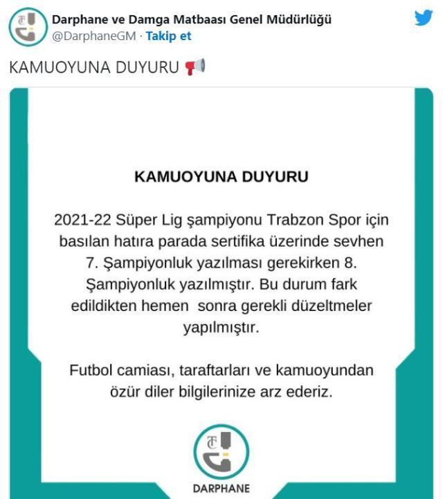 Darphane'nin Trabzonspor için bastığı hatıra parasındaki şampiyonluk detayı Fenerbahçelileri ayaklandırdı