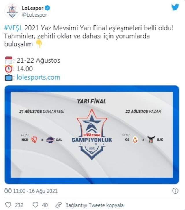 2021 VFŞL Yaz Mevsimi yarı final eşleşmeleri ve tarihleri belli oldu!