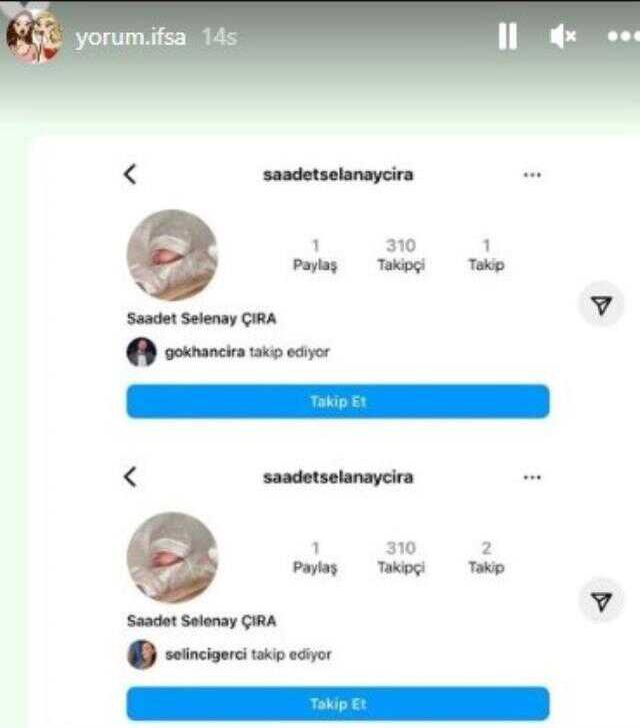 Selin Ciğerci, Gökhan Çıra'nın 'Kızım' diye paylaştığı bebeğe açılan hesabı takibe aldı