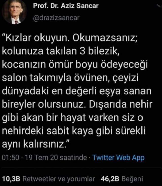 Aziz Sancar'ın 'Kızlara uyarı' başlığıyla paylaşım yaptığı iddiası