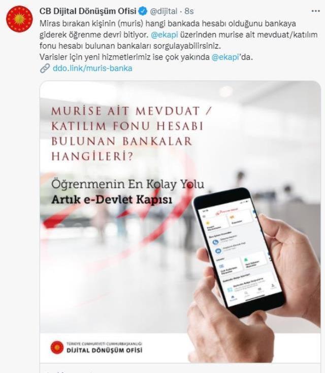 Miras bırakan kişinin hangi bankada hesabı olup olmadığına artık e-Devlet'ten ulaşılabilecek