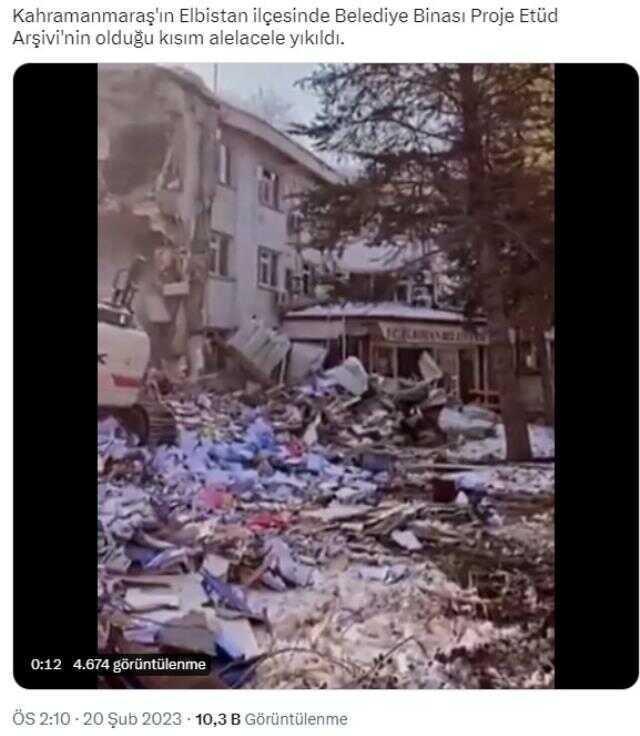 Depremden sonra yıkım kararı verilen Elbistan Belediyesi enkazında 'resmi evrak kaldı' iddiası gerçeği yansıtmıyor