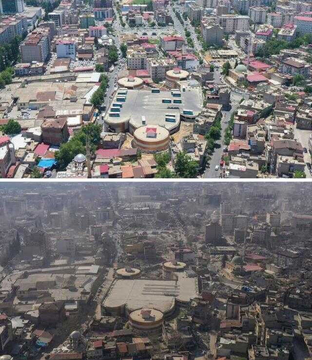 Kahramanmaraş'ta deprem öncesi ve sonrası çekilen fotoğraflar kentteki yıkımı ortaya koyuyor