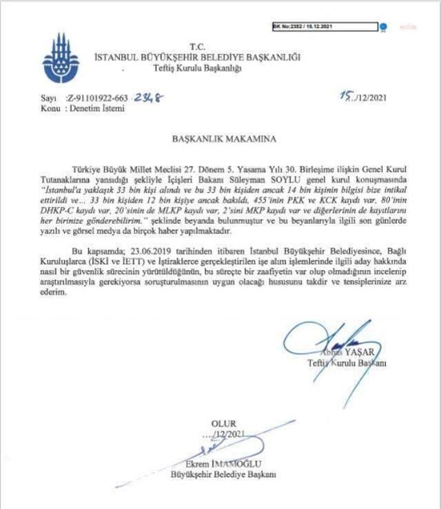 İBB'ye başlatılan terör teftişiyle ilgili yeni gelişme! İmamoğlu'nun bahsettiği belge ortaya çıktı