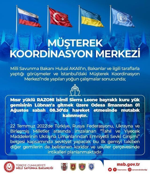 İlk tahıl gemisi, Ukrayna'dan Lübnan'a doğru yola çıktı