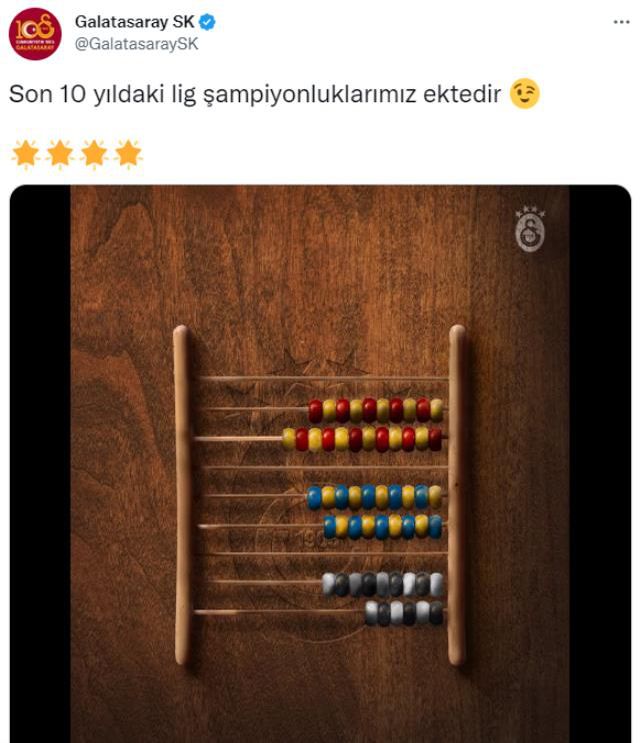 Galatasaray'dan Şenol Güneş'e abaküslü şampiyonluk göndermesi: Son 10 yıldaki lig şampiyonluklarımız ektedir
