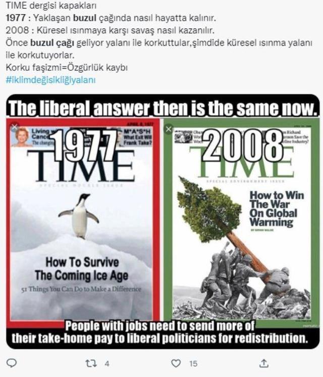 Time Dergisi 1977 yılındaki Nisan ayı kapağında buzul çağının geldiği uyarısında bulunduğu iddiası yanlış
