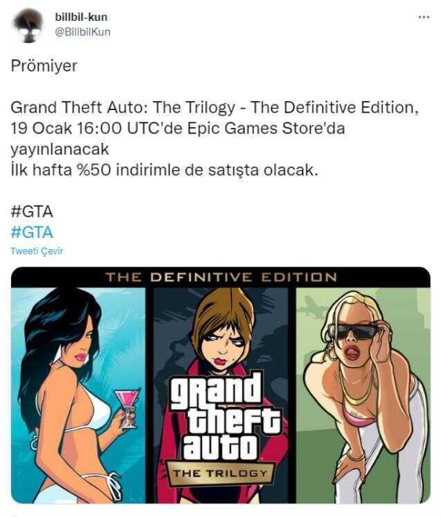 GTA Trilogy - The Definitive Edition, Epic Games mağazasına gelecek