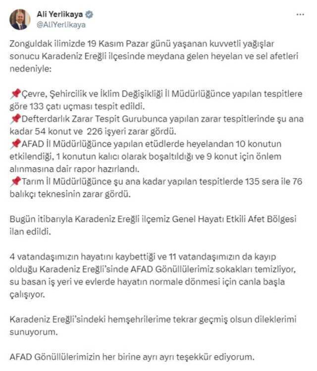 Ereğli afet bölgesi mi ilan edildi? Zonguldak Ereğli neden afet bölgesi ilan edildi?