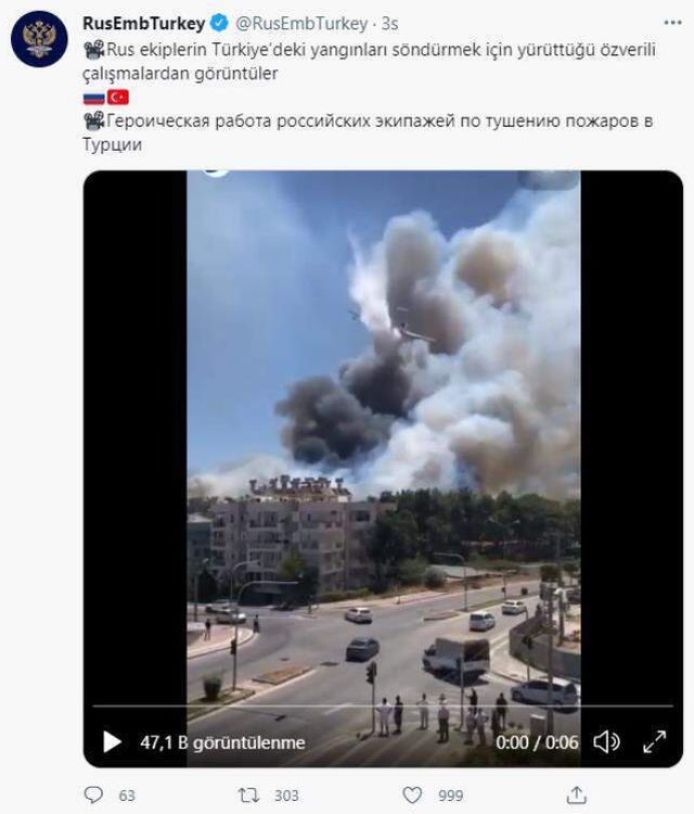 Yangın felaketleriyle sarsılan Türkiye'ye en büyük destek Rusya'dan! 3 uçakla söndürme çalışmalarına katıldılar