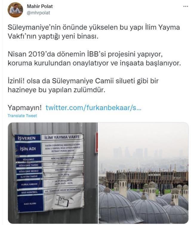 İBB Genel Sekreter Yardımcısı Mahir Polat'tan tepki: Süleymaniye Camisi'ne yapılan zulümdür