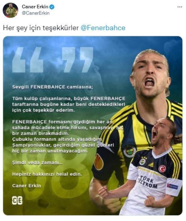 F.Bahçe'yle yolları ayıran Caner Erkin'den duygusal veda paylaşımı! Yağmur gibi beğeni yağdı