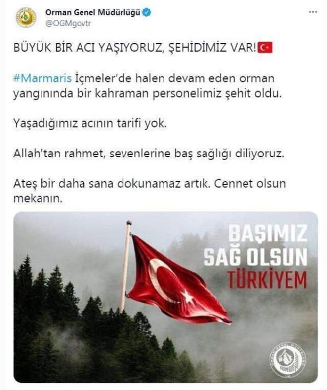 Marmaris'te orman yangını! Bir personel şehit oldu, ekiplerin söndürme mücadelesi sürüyor