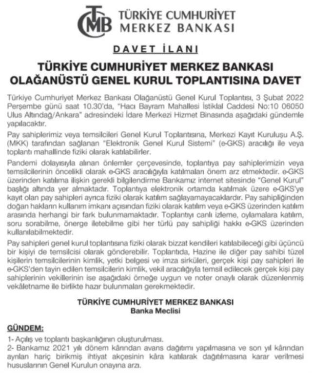 Merkez Bankası Genel Kurulu, 3 Şubat'ta olağanüstü toplanıyor! Gündemde iki konu var