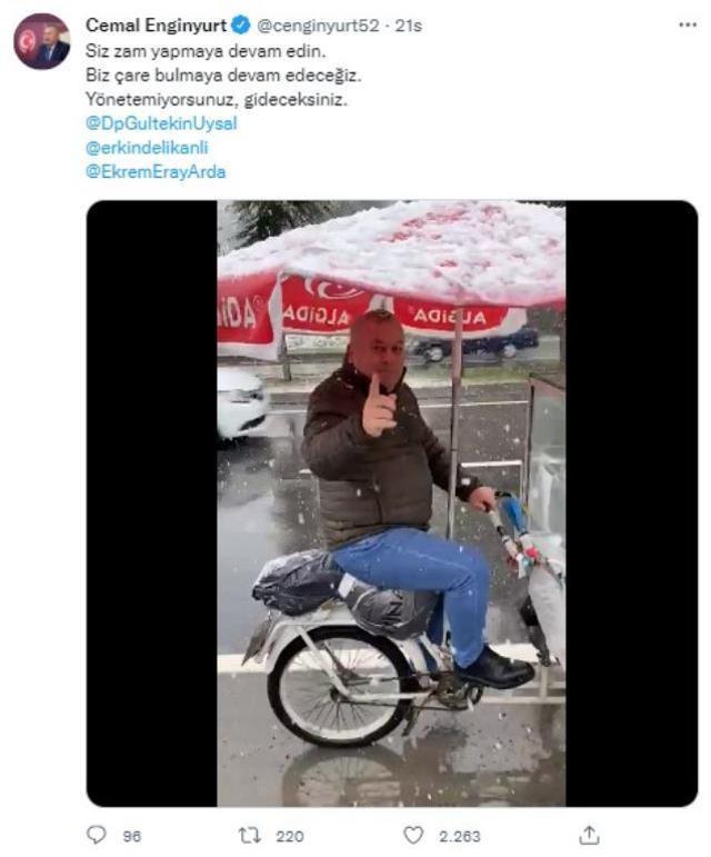 DP Milletvekili Cemal Enginyurt'tan akaryakıt zamlarına olay tepki! Bisikletli seyyar tezgah üstünden hükümete seslendi