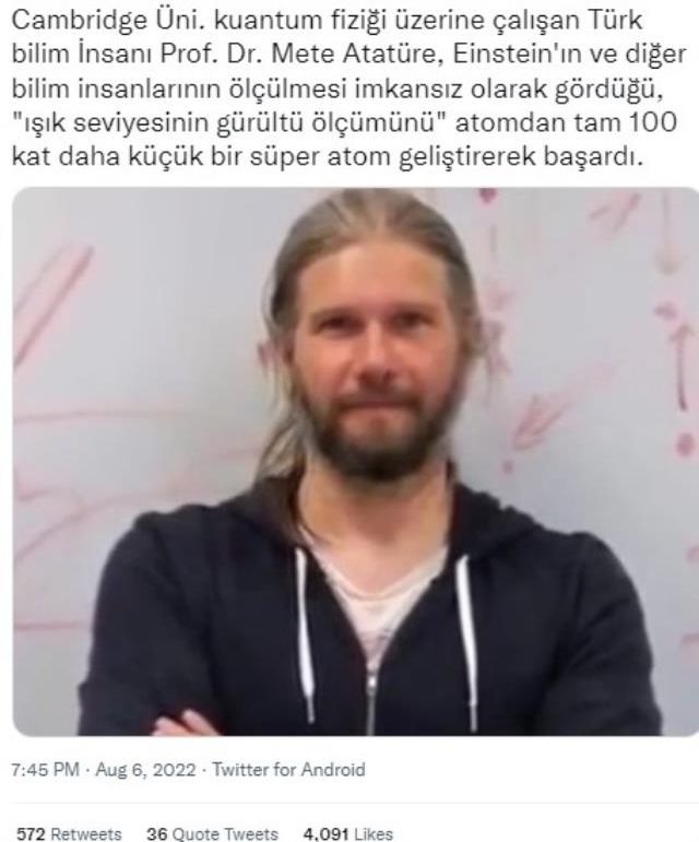 Mete Atatüre'nin ışık seviyesinin gürültü ölçümü deneyini başarıyla yaptığı çalışmanın güncel olduğu iddiası