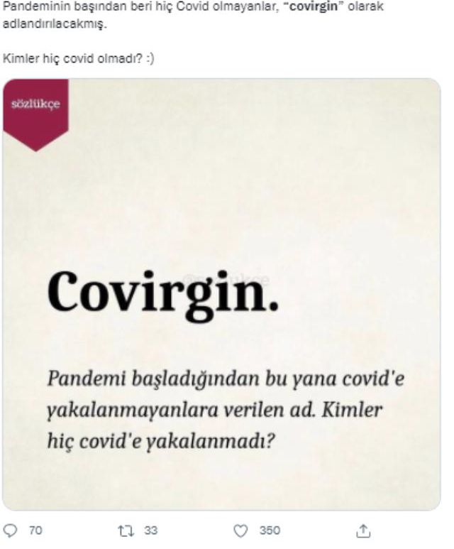 Koronavirüse yakalanmayan kişiler için kullanılan ''Covirgin'' kelimesinin sözlüğe girdiği iddiası
