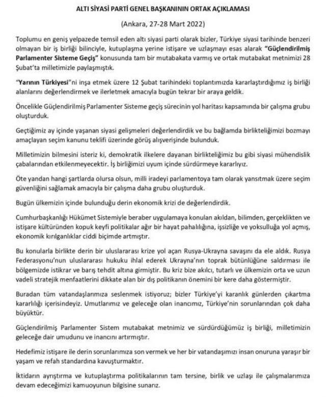 6 parti lideri, cumhurbaşkanlığı seçimini kazanmak için formülünü belirledi