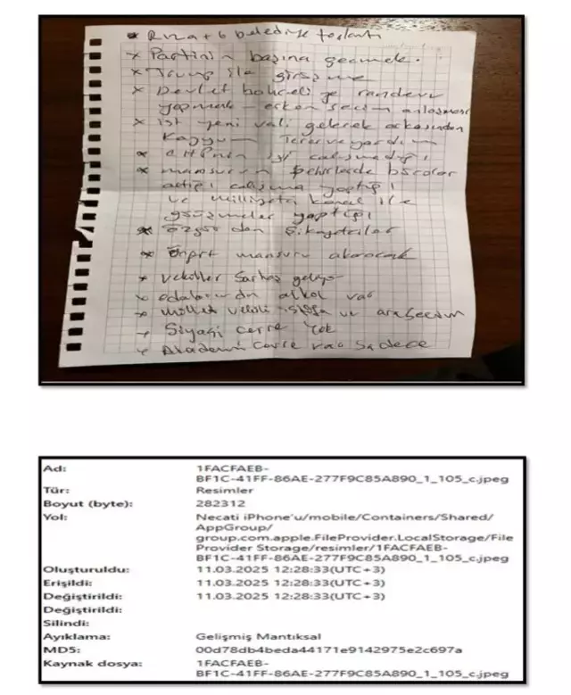 Soruşturmaya ilişkin belge ve notlar