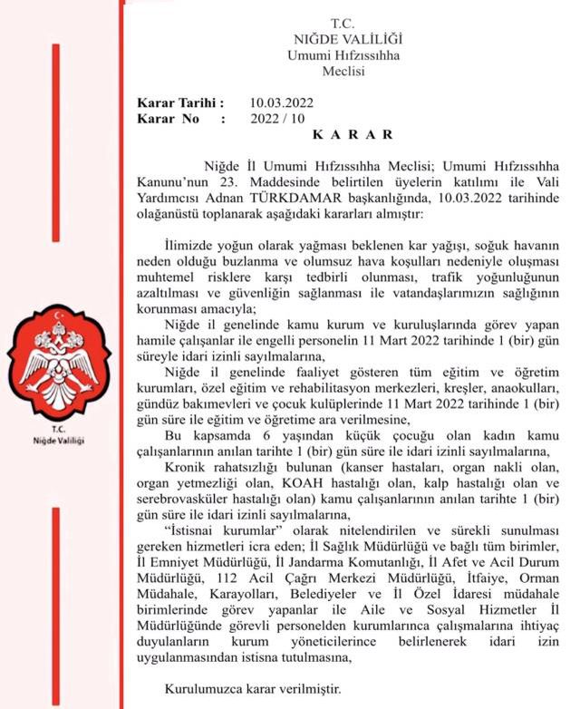 Niğde'de okullar tatil mi? SON DAKİKA! Niğde Valiliği açıklaması! 14 MART Niğde kar tatili var mı? Niğde Hava Durumu!