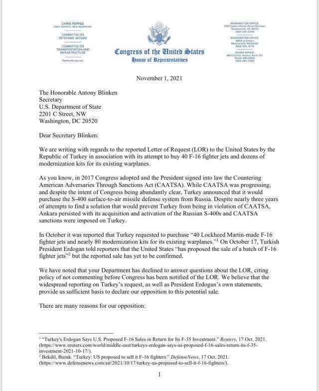 41 Kongre üyesi, Dışişleri Bakanı Blinken'e mektup göndererek Türkiye'ye F-16'ların satılmamasını istedi